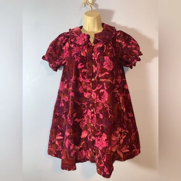 Pilcro corduroy button down Peter Pan collar short sleeve Keira pink dress S - Picture 5 of 11